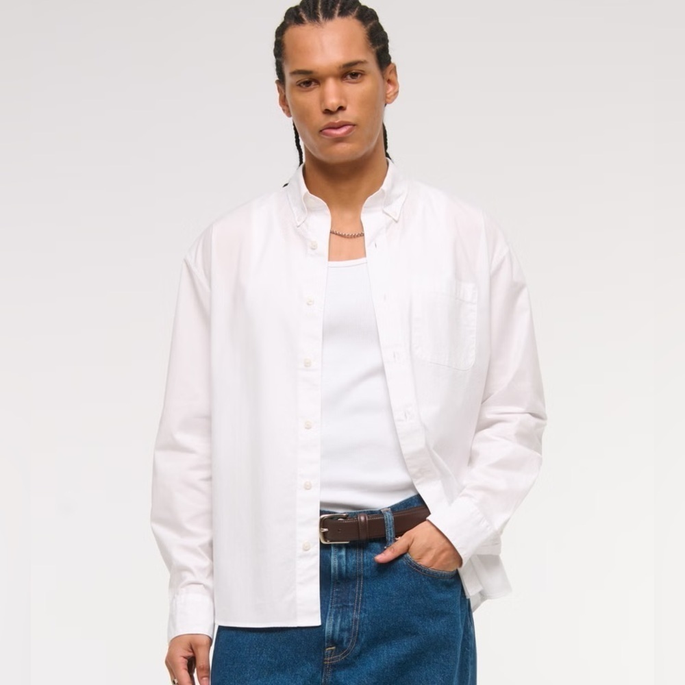 Abercrombie & Fitch White Durable Button Down Shirt XL